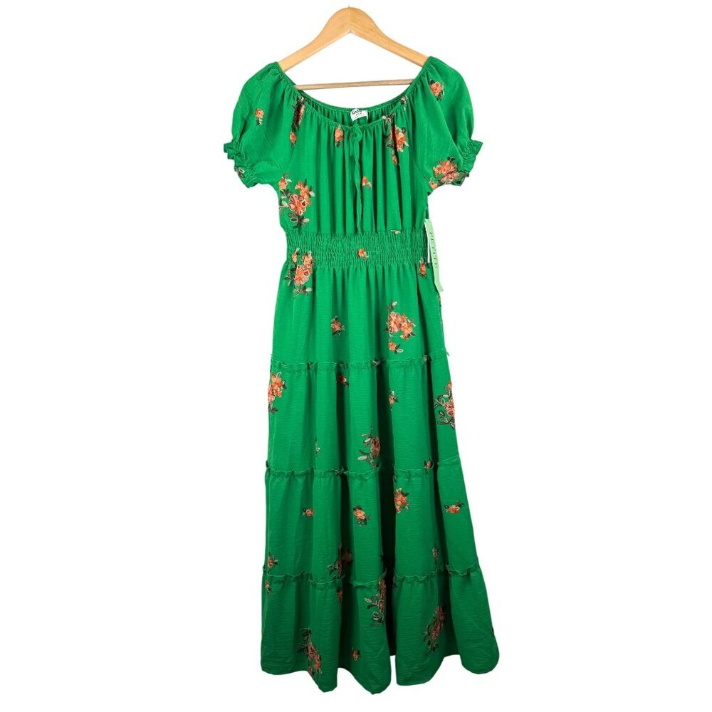 Kindred Petite Green Floral Tiered Maxi‎ floral embroidered beach boho sz PM